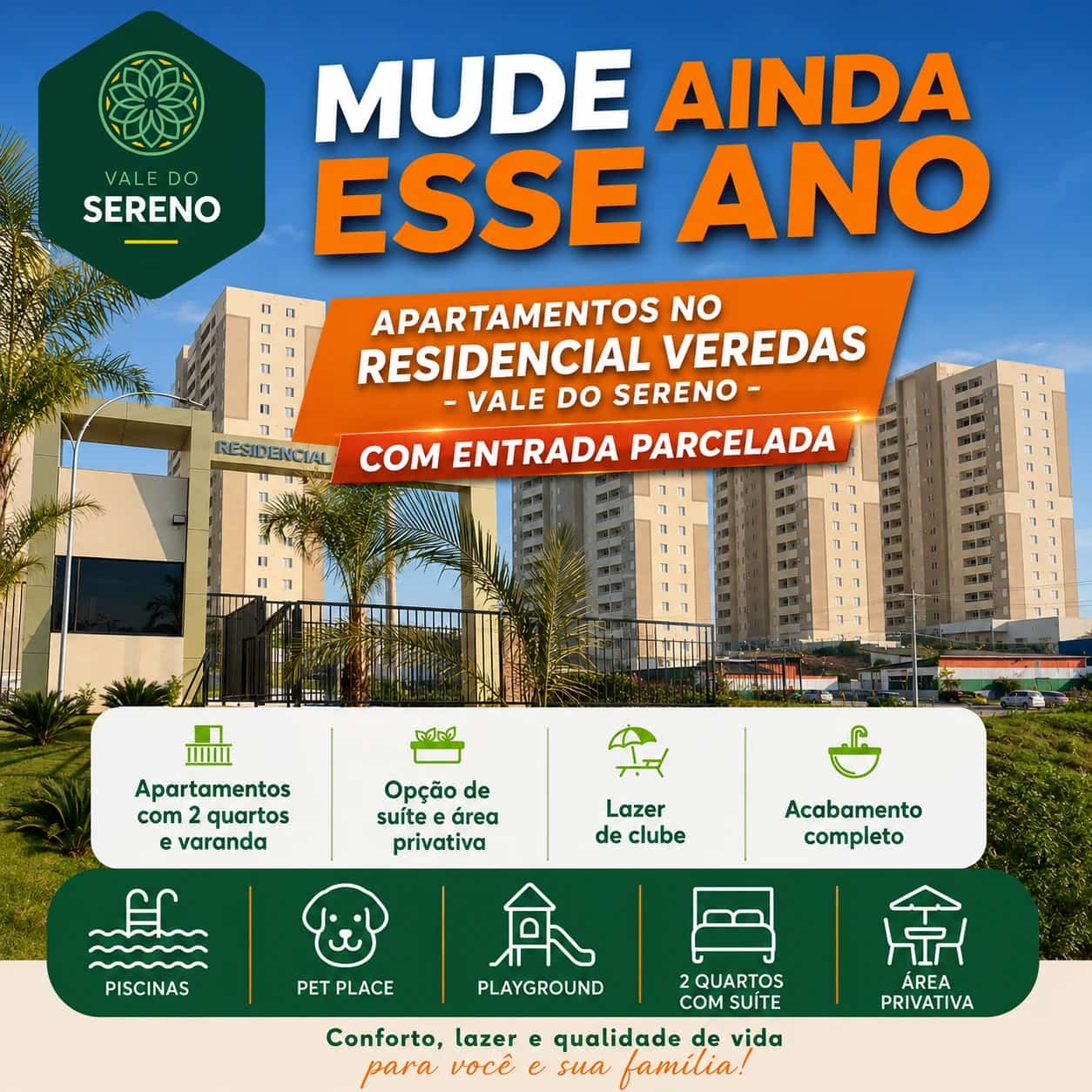 Apartamento Vale do Sereno, Residencial Veredas na zona oeste de Sorocaba